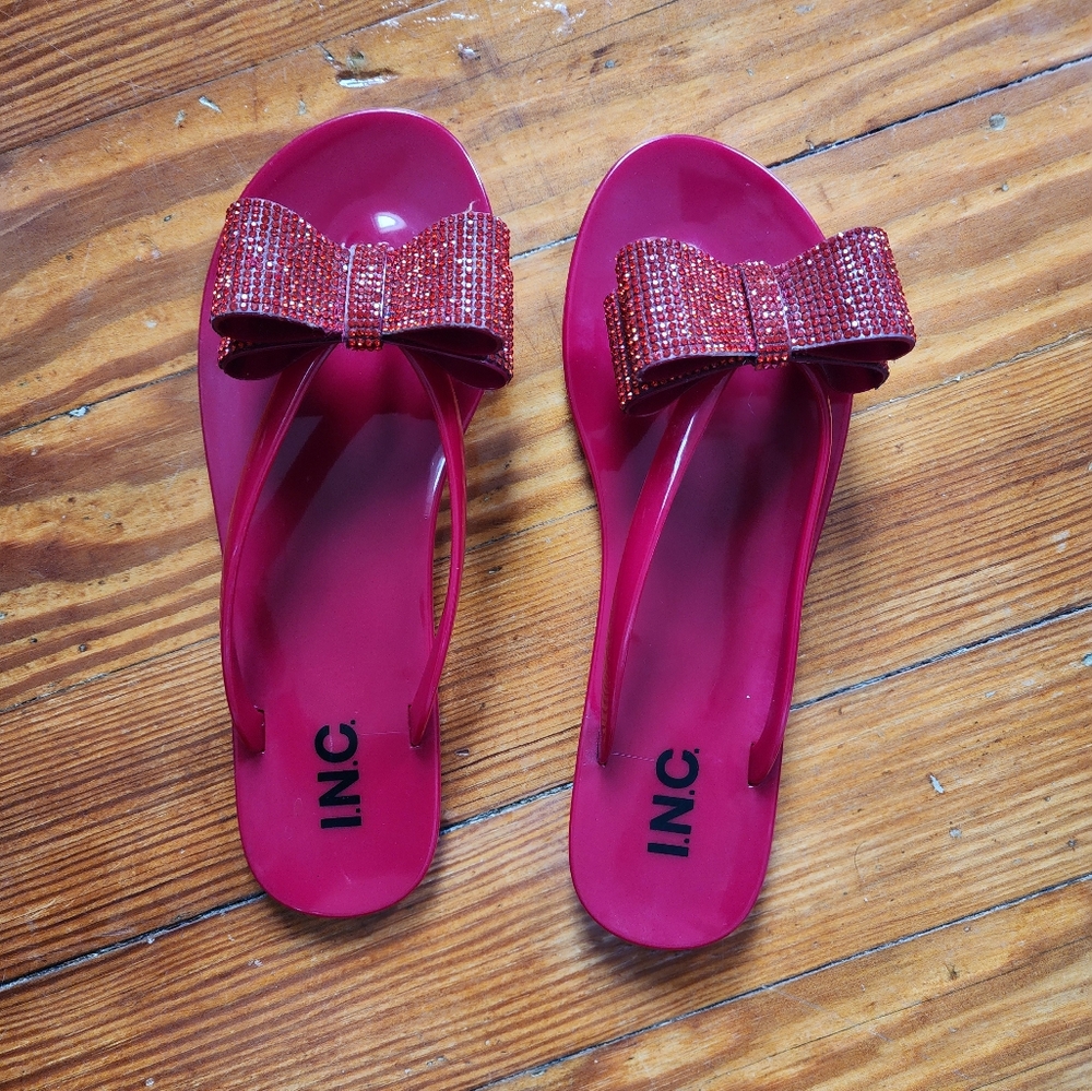 INC Womens Madena Jelly Thong Flip-Flops in Red